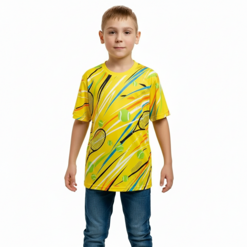 Футболка с полной запечаткой детская, модель с коротким рукавом, материал ложная сетка