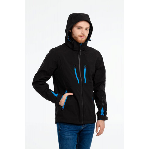 Куртка софтшелл мужская Patrol, черная с красным