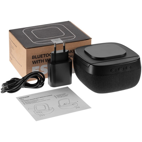 Колонка с беспроводной зарядкой Esca и подсветкой логотипа, черная