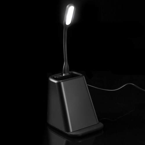 Настольный органайзер с зарядкой, лампой, вентилятором и подсветкой логотипа powerTower, черный