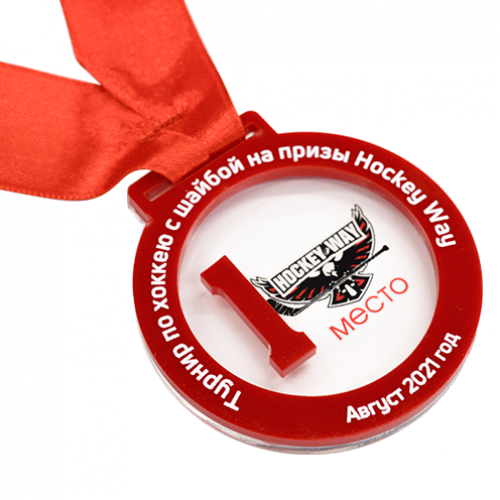 Медаль из акрила 2-слойная с УФ-печатью D-40, толщина 10 мм