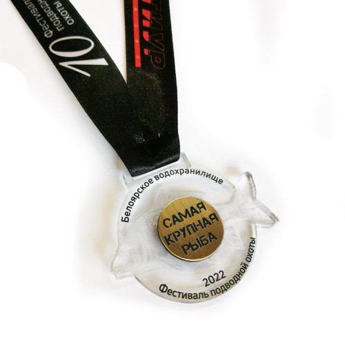Медаль из акрила с пластиком 2-слойная с УФ-печатью D-40, толщина 10 мм
